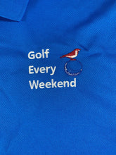 Load image into Gallery viewer, Occasional Birdie Golf Apparel Fun Golf Polo "Golf Every Weekend" Pacific Blue