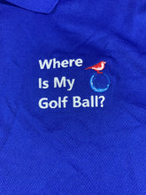 Load image into Gallery viewer, Occasional Birdie Golf Apparel Fun Golf Polo "Where is My Golf Ball" Blue
