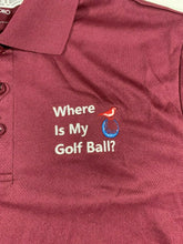 Load image into Gallery viewer, Occasional Birdie Golf Apparel Fun Golf Polo "Where is My Golf Ball" Maroon
