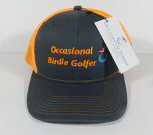 Load image into Gallery viewer, Occasional Birdie Golf Mesh Back Hat with "Occasional Birdie Golfer" Orange