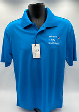 Load image into Gallery viewer, Occasional Birdie Golf Apparel Fun Golf Polo &quot;Where is My Golf Ball&quot; PacificBlue
