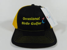 Load image into Gallery viewer, Occasional Birdie Golf Mesh Back Hat with &quot;Occasional Birdie Golfer&quot; Gold
